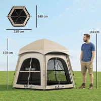 Outsunny Pop Up Tent 3000mm Waterproof Instant Camping Tent 3-4 Person with 2 Doors 4 Windows Khaki(m-3)