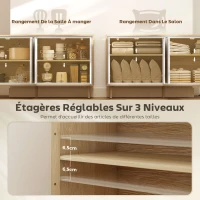 HOMCOM Buffet à haute brillance, meuble de rangement avec 4 portes, étagères réglables, 141 x 35 x 77 cm, blanc et chêne(m-5)