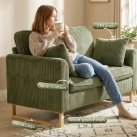 HOMCOM 2 Seater Sofa, 140 cm Loveseat Sofa with Spring Cushions, Metal Legs, 2 Pillows, Dark Green(m-5)