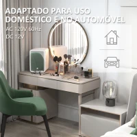 HOMCOM Mini Frigorífico para Cosméticos 10L 12V/240V para Arrefecer e Aquecer com Espelho de Luzes LED  23,5x28x34 cm Branco(m-6)