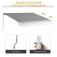 Outsunny Store banne motorisé, store banne électrique, angle réglable 14°-30°, avec télécommande manivelle, 4 x 3 m, gris clair(m-4)