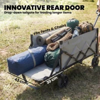 Outsunny 60L Foldable Festival Trolley on Wheels, Collapsible Wagon Cart with Drop-Down Tailgate, Adjustable Handle, Grey(m-5)