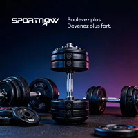 SPORTNOW Haltère réglable 5 à 25 kg avec base de rangement 5 niveaux de poids, poignée antidérapante disques d'haltères octogones(m-9)