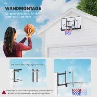 SPORTNOW Basketballkorb für Wandmontage, gefederter Korb, bruchsichere Rückwand, Schwarz(m-4)