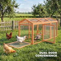 PawHut Kurnik Wybieg z Grzędą i Podwójnymi Drzwiami, z Drewna i Metalu, dla 4 Kur, 156 x 70,5 x 84 cm, Pomarańczowy(m-7)