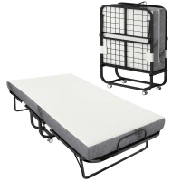 HOMCOM Lit pliant 1 personne 200 x 80 cm avec matelas, lit d'appoint pliable et portable sur roulettes, cadre en acier, blanc(m-1)