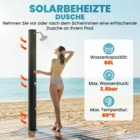 Outsunny Solardusche 60L Gartendusche mit schwenkbarem Regenduschkopf Wasserhahn, einstellbarer Temperatur(m-4)