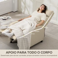 HOMCOM Poltrona Relax Reclinável até 155° Poltrona Reclinável Manual para Pessoas com Altura Inferior 195 cm 67x87x98 cm Bege(m-6)