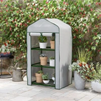 Outsunny Serre de Jardin étagère 3 Niveaux dim. 59L x 39l x 127H cm métal thermolaqué Vert PE Haute densité 140g/m² Blanc(m-10)