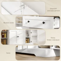 HOMCOM Buffet cuisine, meuble de rangement avec tiroir, 4 portes, étagères réglables et 6 racks de porte, 138x40x83,5cm, blanc(m-7)