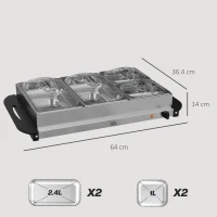 HOMCOM 4 Tray Electric Food Warmer Buffet Server with Warming Plate, Cool Touch Handles, Adjustable Temperature, 300W, 2 x 2.4L and 2 x 1L Pans(m-3)