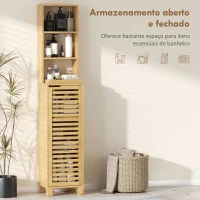 HOMCOM Coluna Casa de Banho de Bambu com 3 Prateleiras Abertas Portas de Ripas Prateleiras Ajustáveis 34x30x170 cm Madeira(m-4)