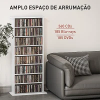 HOMCOM Estante Estreita para CDs e DVDs com 8 Compartimentos Prateleiras Ajustáveis 58x24x126,3 cm Branco(m-4)