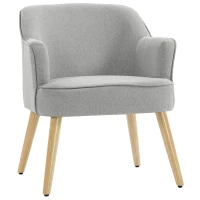 HOMCOM Poltrona Estilo Nórdico Estofada em Linho com Pés de Madeira para Dormitório Escritório Estúdio 64,5x65x79,5 cm Cinzento(m-11)