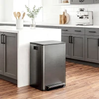 HOMCOM Poubelle de cuisine 2 compartiments de 2 x 30L, acier inoxydable, couvercle à fermeture douce, 47,7x37,5x66,8cm, noir(m-10)