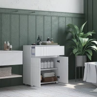 kleankin Meuble de rangement pour salle de bain sur pied placard 2 portes 1 tiroir, étagère régable, blanc laqué(m-10)