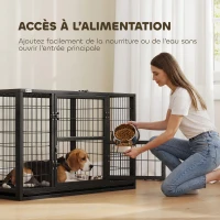 PawHut Cage pour Chien Robuste Niche Chien Intérieur Toit Ouvrant et Porte de Nourrissage Acier 94 x 60 x 64 cm Noir(m-5)