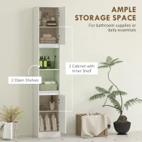 HOMCOM Narrow Bathroom Cabinet, Slim Bathroom Storage Unit with Open Compartment, Freestanding Storage Cupboard with Adjustable Shelves for Small Spaces, 30 x 24 x 170 cm, White(m-4)