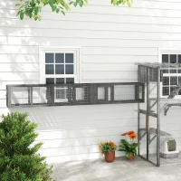 PawHut Cat Tunnel, 250cm Extra Long Wooden Cat Play Tunnel with 8 Doors, L-shape/Rectangle, Outdoor Cat Enclosure, Dark Grey(m-9)