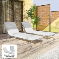 Outsunny Lot de 2 Coussins de Chaise Longue avec 5 Sangles et Poignée Intégrée, pour Plage Balcon Jardin, 182x53x6cm, Gris Clair(m-2)