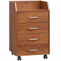 Vinsetto Bloco de Gavetas de Escritório com Rodas 4 Gavetas Organizador Móvel 40x36x65 cm Castanho(m-1)