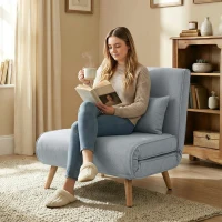 HOMCOM Fauteuil chauffeuse convertible 3 en 1 lit fauteuil lit 1 place dossier 5 positions en tissu avec coussin, gris(m-8)