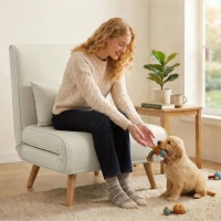 HOMCOM Fauteuil chauffeuse convertible 3 en 1 lit fauteuil lit 1 place dossier 5 positions en tissu avec coussin, crème(m-7)