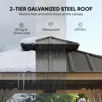 Outsunny 3 x 3 m Outdoor Hardtop Gazebo Canopy with 2-Tier Steel Roof, Wood Garden Gazebo with Curtains, Light Grey(m-4)