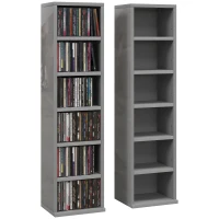 HOMCOM Set of 2 CD Media Display Shelf Unit Tower Rack with Adjustable Shelves, High Gloss Grey(m-10)
