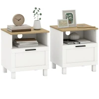 HOMCOM Conjunto de 2 Mesas de Cabeceira Modernas com Gaveta Compartimento Aberto Pés de Madeira 45x38x50 cm Branco(m-10)