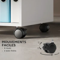 HOMCOM Support d'imprimante, meuble de rangement sur roulettes avec 2 étagères ouvertes, 40x35x55,5cm, blanc(m-5)