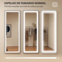 HOMCOM Espelho de Pé  com Luzes 165x60 cm 3 Temperaturas de Cor Brilho Ajustável Independente ou de Parede Branco e Preto(m-5)