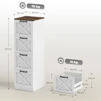 HOMCOM Móvel para Escritório com 4 Gavetas com Trilho Suspenso para A4 e Carta 40x40x131 cm Branco(m-3)