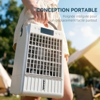 HOMCOM Climatiseur portable, mini rafraîchisseur d'air 4 en 1, 4 vitesses, 2 modes brumisation, éclairage LED RGB, blanc(m-9)