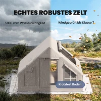 Outsunny Aufblasbares Zelt 5-8 Personen Schneller Aufbau 5000 mm Wasserdicht & Winddicht mit Luftpumpe Kaminöffnung Dachfenster(m-5)