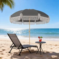 Outsunny 1.7 m Beach Umbrella with Sand Anchor, 30° Tilting Fringed Beach Garden Parasol with Adjustable Height, Grey(m-9)