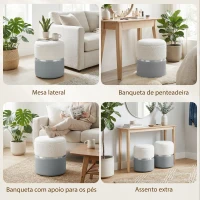 HOMCOM Conjunto de 2 Puffs de Arrumação Estofados em Chenille e PU Assento Acolchoado para Entrada Quarto Cinzento e Creme(m-7)