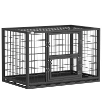 PawHut Cage pour Chien Robuste Niche Chien Intérieur Toit Ouvrant et Porte de Nourrissage Acier 94 x 60 x 64 cm Noir(m-12)