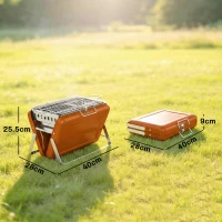 Outsunny Charcoal BBQ Grill Portable Stainless Steel Barbecue with Tilting Grate for Camping Picnic Garden Orange(m-3)