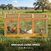PawHut Kurnik Wybieg z Grzędą i Podwójnymi Drzwiami, z Drewna i Metalu, dla 4 Kur, 156 x 70,5 x 84 cm, Pomarańczowy(m-6)