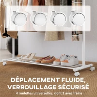 HOMCOM Portant à vêtements, porte-manteau sur roulettes avec étagère à chaussures et 5 crochets, 120 x 43 x 171 cm, blanc(m-5)