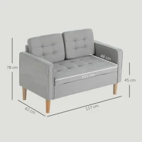 HOMCOM Sofá de 2 Lugares com Espaço de Armazenamento Pés de Madeira Encosto Capitonê 117x62x78 cm Cinzento Claro(m-3)