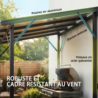 Outsunny Abri pour Barbecue, Tonnelle de Jardin 244 x 150 x 244 cm avec Toit en Polycarbonate et Cadre en Aluminium, gris foncé(m-6)
