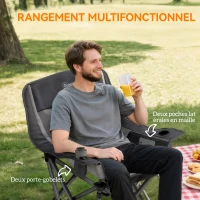 Outsunny Chaise de camping pliante et portable avec porte-gobelets, poches latérales et sac de transport, noir(m-6)