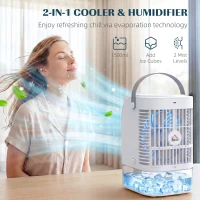HOMCOM Portable Air Conditioner, 4-in-1 Mini Air Cooler with 4 Wind Speed, 2 Cool Mist, RGB 7 LED Light, White(m-4)