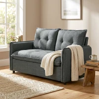 HOMCOM Canapé 2 places, canapé de salon moderne 131 cm avec assise rembourrée, coussins à ressorts, tissu en lin, gris foncé(m-10)