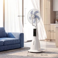 HOMCOM Ventilador Nebulizador 90W Oscilación de 75° 3 Velocidades 5 Aspas Depósito de Agua de 3L 5 Ruedas Control Remoto(m-3)