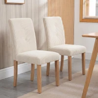 HOMCOM Pack de 4 Sillas de Comedor Respaldo Alto Tapizadas en Pana Asiento Acolchado Patas de Madera 44x56x90 cm Beige(m-9)