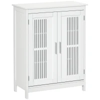 kleankin Meuble salle de bain, armoire salle de bain sur pied à 3 niveaux, double porte et étagère réglable, 60x30x80cm, blanc(m-11)