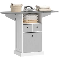 HOMCOM Móvel para Engomar Roupa com Rodas Tábua de Engomar Dobrável com 3 Gavetas Compartimento Aberto 121x37x89,5 cm Branco(m-11)